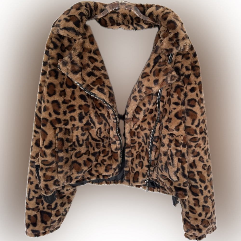 VINTAGE JOUJOU FURRY LEOPARD MOTO JACKET Large